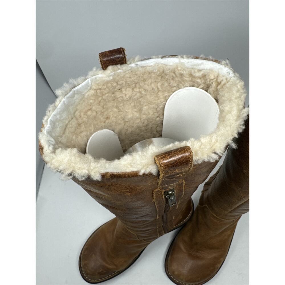 UGG Australia Hartley Brown Leather Shearling Lined Wedge Boot Women’s 8 - Picture 12 of 16